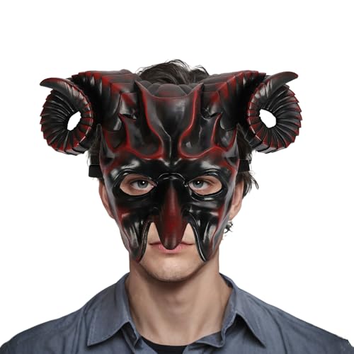 XehCaol Gruselige Teufels Maske mit Hörnern für Halloween Horror Kostüm Party Cosplay Erwachsene (Red) von XehCaol