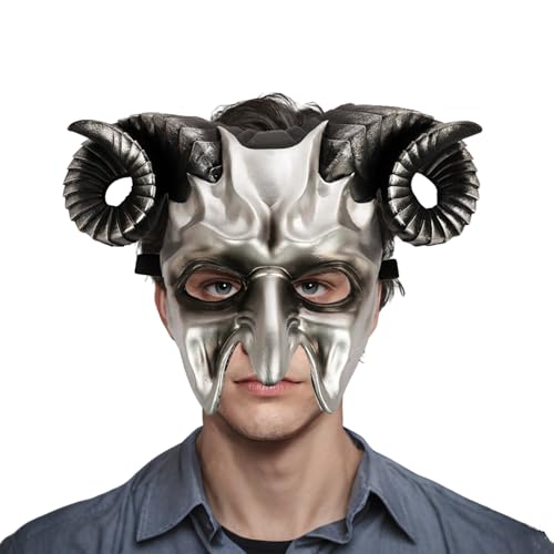 XehCaol Gruselige Teufels Maske mit Hörnern für Halloween Horror Kostüm Party Cosplay Erwachsene (Silver) von XehCaol