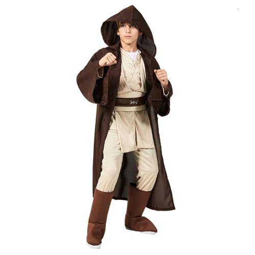 XehCaol Jedi Kostüm Kinder Jungen Mittelalter Tunika mit Kapuze Umhang Halloween Cosplay (Kids, XL) von XehCaol