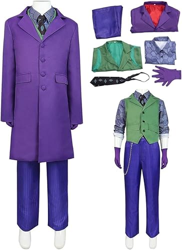 XehCaol Joker Kostüm,Killer Clown Kostüm Steampunk Gothic Jacke Mantel Uniform Halloween Cosplay 8pcs Set Kostüm Kinder (Joker costume for kids, 150) von XehCaol