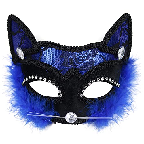 XehCaol Katzenmaske Catwoman Katzen Maske Halbes Gesicht Katzenmaske Karneval Fasching Kostüm Sexy für Damen Halloween Masquerade (Blue) von XehCaol