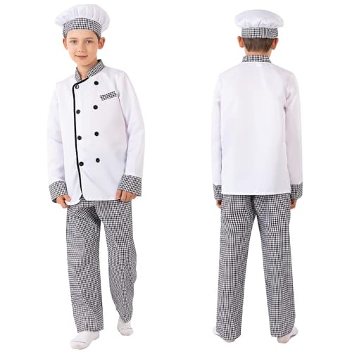 XehCaol Koch Kostüm Kinder mit Mütze Kochkleidung Chef Costume Halloween Karneval Cosplay Faschingskostüme Props (Karo, S) von XehCaol