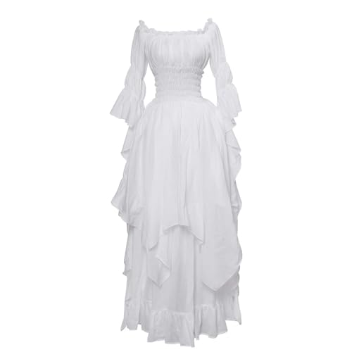 XehCaol Mittelalter Kostüm Damen Renaissance Prinzessin Kostüm, Mittelalter Kostüm, Vintage Maxikleid für Karneval, Halloween, Mittelalterfeste (White, S-M) von XehCaol