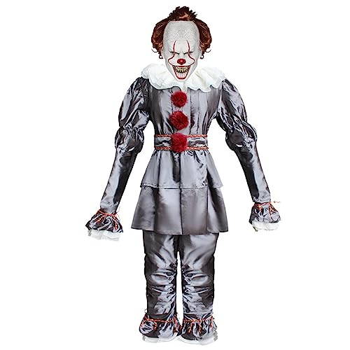 XehCaol Pennywise Kostüm Mit Maske,Scary Clown Halloween Joker Cosplay Kostüm Set für Kinder (X-Large, Silver) von XehCaol