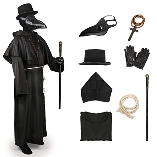 XehCaol Pestdoktor Kostüm,Mittelalter Kostüm Steampunk Herren Halloween Plague Doctor Costume mit Accessoire Set (L, Pestdoktor Kostüm Herren) von XehCaol