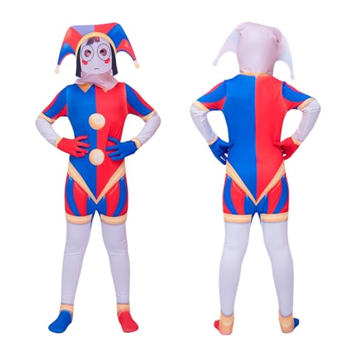XehCaol Clown Kostüm Kinder Pomni Kostüm, Jax Ragatha Caine lustiges Erstaunliches Digitales Zirkuskostüm Inklusive Hut Handschuhe Hosen Socken Cosplay Requisiten (Pomni, 110) von XehCaol