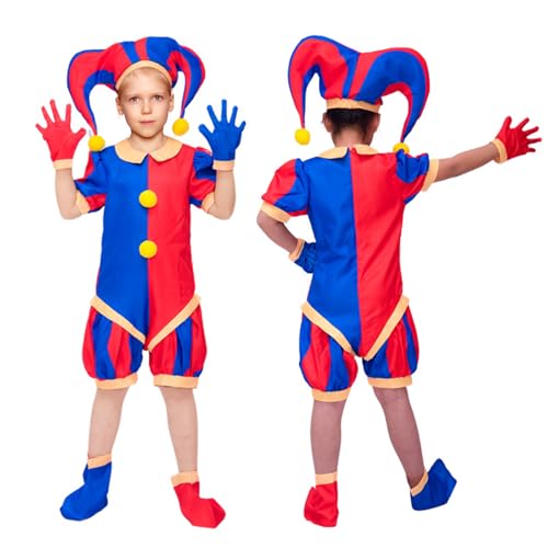 XehCaol Pomni Kostüm, Clown Kostüm Kinder lustiges Erstaunliches Digitales Zirkuskostüm Inklusive Hut Handschuhe Hosen Socken Cosplay Requisiten (Kids, 6-7years) von XehCaol