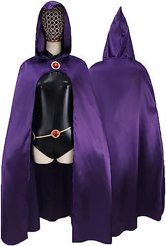 XehCaol Teen Titans Kostüm,Raven Cosplay Kostüm Umhang mit Kapuze Kostüm roter Edelsteingürtel Overall Halloween Anzug für Damen (Suit, 3XL) von XehCaol