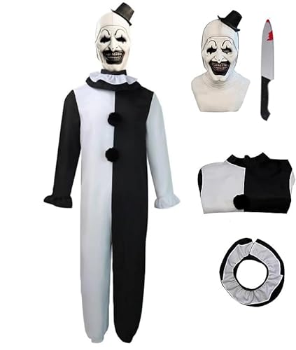 XehCaol Terrifier Kostüm,Art the Clown Kostüm Mit Horror Clown Maske Halloween Maske Cosplay Kostüm Props für Kinder (kids, 140(9-10years)) von XehCaol