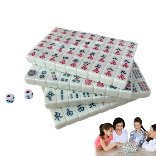 Xeihuul -Mahjong-Set, Mahjong-Spiel,Tragbare, leichte Mahjong-Sets mit klarer Gravur | 144 Stück/Set Reisezubehör für Ausflüge, Häuser, Schlafsäle von Xeihuul