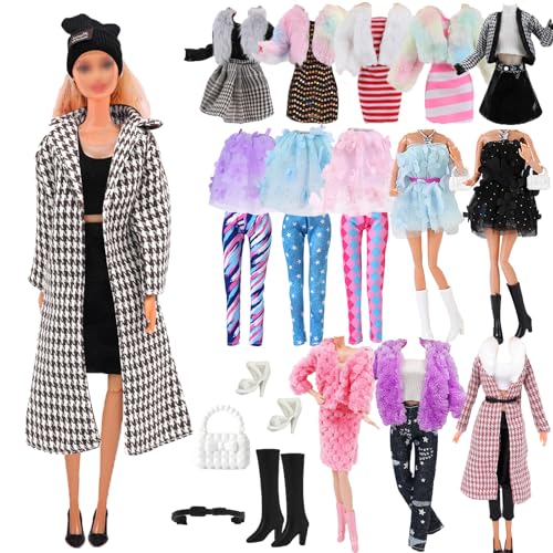 17-teiliges Puppenkleidungsset, 1 langer Mantel, 2 kurze Plüschmäntel, 3 Oberteile, 2 Kleider, 3 Hosen, 1 Hut, 2 Gürtel, 1 Halskette, 1 Tasche, 1 High Heels und 1 Stiefel, kompatibel mit der 11,5 Zoll 17-teiliges Puppenkleidungsset, 1 langer Mantel, 2 kurze Plüschmäntel, 3 Oberteile, 2 Kleider, 3 Hosen, 1 Hut, 2 Gürtel, 1 Halskette, 1 Tasche, 1 High Heels und 1 Stiefel, kompatibel mit der 11,5 Zoll von Xerteam