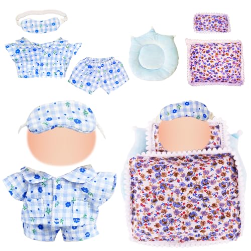 17 cm Puppen Pyjamas und Schlafzubehör, 6 Stück, 1 Set Blaue Pyjamahose, Augenmaske + Lia Bettwäscheset 1 Matratze, 1 Kissen, 1 Decke, Plüsch Puppenkleidung für Mädchen Jungen, Rollenspielgeschenk von Xerteam