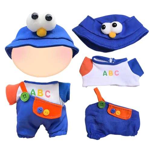 17cm Puppenkleidung, Mini Puppen Outfits Kleidung, Dreiteiliges Puppenzubehör Blauer Hut + Buchstaben-Kurzarm + Blauer Overall, 17cm Puppenkleidung, Geschenke für Kinde von Xerteam