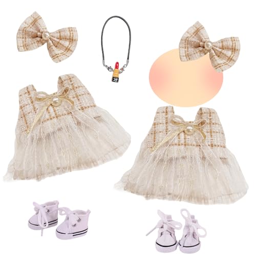 Elegante Puppenkleidung für 17cm Puppen, Champagnerfarbener Ballettstil, Süße und Modische Plüsch Puppenkleidung, Schleife, Prinzessinnenkleid, Anhänger, Schuhe, (Puppe) von Xerteam