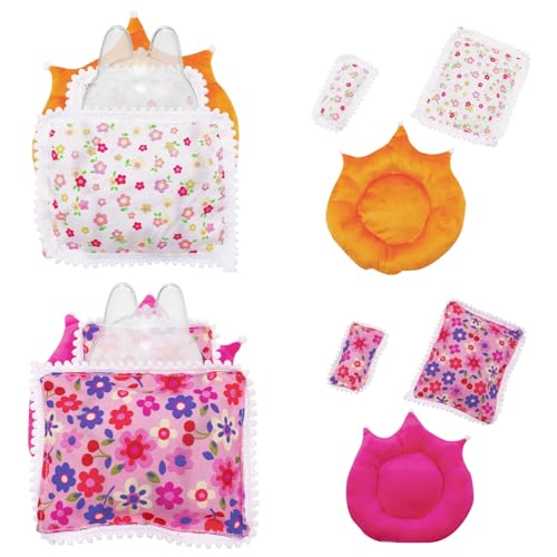 Xerteam Bettwäscheset für 10-17cm Plüsch Puppen, 2 Sets 6 Stück Puppenzubehör Enthalten Kissen, Decken, Matte, Pretend Play Geschenke für Kinder(Rosa-rot, Orange) von Xerteam