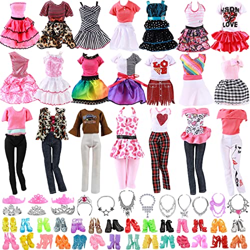 28pcs Puppenkleidungs und Zubehörset, 3 Kleider, 3 Modische Kleidungsstücke, 10 Schuhe, 12 Schmuckaccessoires, Outfits Geburtstagsgeschenke für Mädchen, für 11,5 Zoll Puppen (zufälliger Stil) von Xerteam