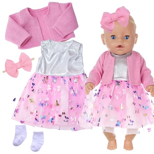 Xerteam Rosa Puppenkleider, Puppenkleidung 43cm 36cm 38cm, Puppenkleid mit Tüll und Schmetterling Strickjacke Socke mit Schleife Stirnband, Süße Puppenkleidung für Mädchengeburtstag Xerteam Rosa Puppenkleider, Puppenkleidung 43cm 36cm 38cm, Puppenkleid mit Tüll und Schmetterling Strickjacke Socke mit Schleife Stirnband, Süße Puppenkleidung für Mädchengeburtstag von Xerteam