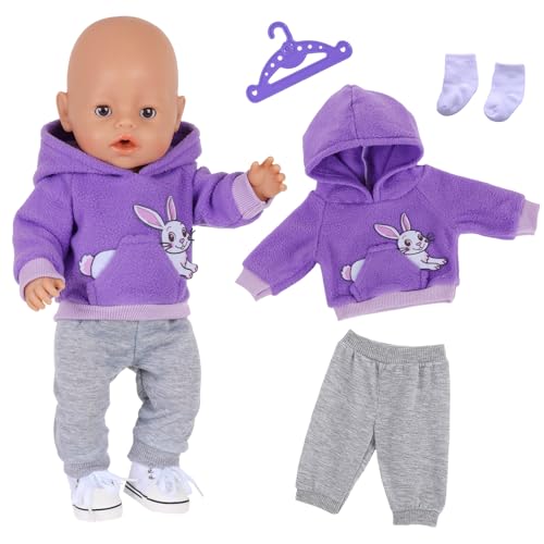 Xerteam Puppenkleidung für 35-43 cm Baby Puppen, New Puppen Kleidung, 4 Stück, Lila Bunny-Hoodie, Graue Hose, 1 Paar Socken, Kleiderbügel, Animal Element Kleidung Geschenke für Kinder Mädchen Jungen Xerteam Puppenkleidung für 35-43 cm Baby Puppen, New Puppen Kleidung, 4 Stück, Lila Bunny-Hoodie, Graue Hose, 1 Paar Socken, Kleiderbügel, Animal Element Kleidung Geschenke für Kinder Mädchen Jungen von Xerteam
