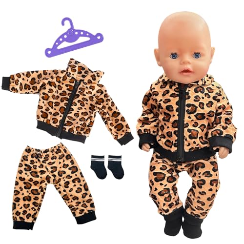 4 Stück Babypuppenkleidung für 35–45 cm große Puppe, Babypuppenzubehör für 35–45 cm, Puppentuch mit 1 Oberteil mit Leopardenmuster + 1 Hose + 1 Kleiderbügel + 1 Socken, Baby-Puppen-Kleidungszubehör 4 Stück Babypuppenkleidung für 35–45 cm große Puppe, Babypuppenzubehör für 35–45 cm, Puppentuch mit 1 Oberteil mit Leopardenmuster + 1 Hose + 1 Kleiderbügel + 1 Socken, Baby-Puppen-Kleidungszubehör von Xerteam