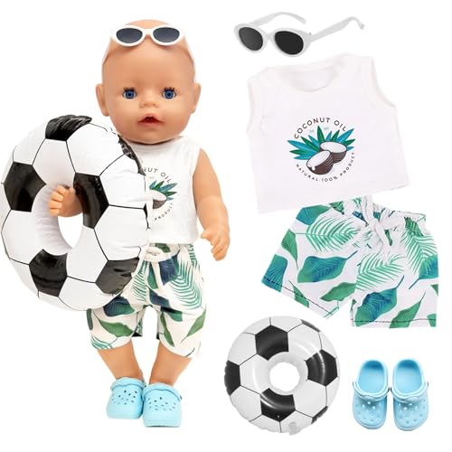 5-teilige Babypuppen Kleidung für 14-16 Zoll große Puppen, Babypuppen Badeanzug Outfit, Badeanzug + Badehose + Schwimmring + Brille + Hausschuhe, Schwimm Puppenkleidung 43 cm, Geschenk für Kinder von Xerteam