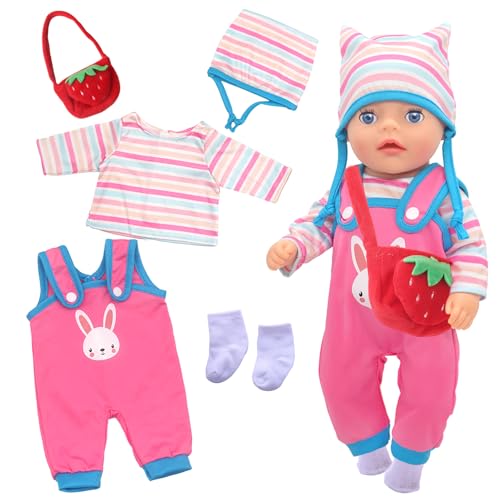 5 Stück Puppenkleidung für 12-14 Zoll Babypuppen, Süße Baby Puppen Kleidung mit Bunny Overall Gestreiftes Oberteil Mütze Socken Kleiderbügel, Neue Baby Puppen 30-35 cm Kleidung und Zubehör von Xerteam
