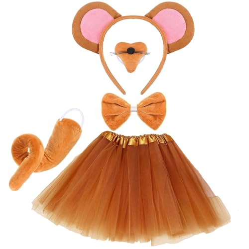 5-teiliges Maus-Kostüm-Set für Kinder und Erwachsene, braunes Maus-Kostüm, Stirnband, Nasenschwanz, Fliege und Tutu-Rock, Tier-Kostüm-Set, Zubehör für Karneval, Halloween, Feier, Weltbuchtag 5-teiliges Maus-Kostüm-Set für Kinder und Erwachsene, braunes Maus-Kostüm, Stirnband, Nasenschwanz, Fliege und Tutu-Rock, Tier-Kostüm-Set, Zubehör für Karneval, Halloween, Feier, Weltbuchtag von Xerteam