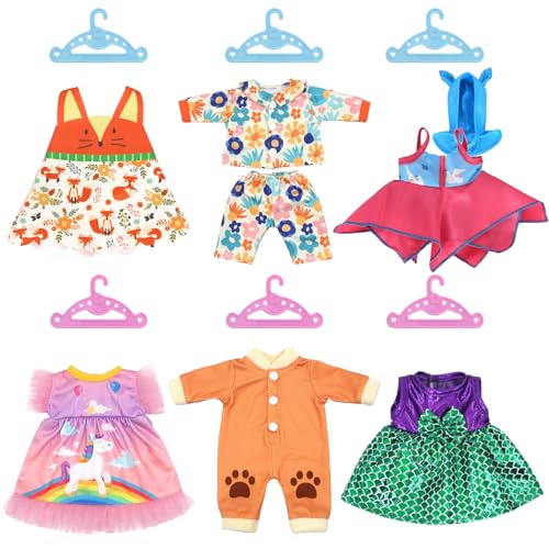 6 Sets Puppenkleider 30-35cm Enthält 4 Röcke mit Tiermotiven, Overall, Hose und Lange Ärmel, 6 Aufhänger für von Babydoll, 12-14 Zoll Neugeborene Outfit, Kleidung Outfits für Kinder Mädchen Jungen von Xerteam