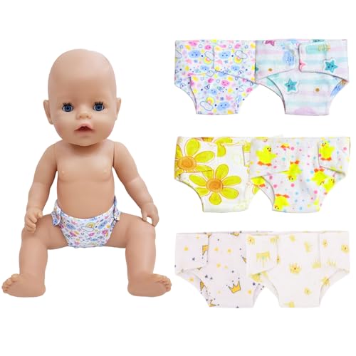 6 Pcs Puppenwindeln für Baby Puppen 30-43cm/ 14-17 Inch, Blumen und Sterne Design Puppen Windeln, Süßes und Exquisites Wiederverwendbar Puppenzubehör, Geschenk für Kleine Mädchen 6pcs Puppenkleidung von Xerteam