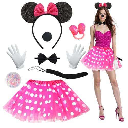 8 Pcs Maus Kostüm Kinder Damen Rosa Rot Tutu mit Mini Maus Ohr Stirnband Fliege Handschuhe Nase Schwanz Gesicht Aufkleber Pailletten Haarband Tierkostüm Verkleidung für Welttag des Buches Karneval 8 Pcs Maus Kostüm Kinder Damen Rosa Rot Tutu mit Mini Maus Ohr Stirnband Fliege Handschuhe Nase Schwanz Gesicht Aufkleber Pailletten Haarband Tierkostüm Verkleidung für Welttag des Buches Karneval von Xerteam