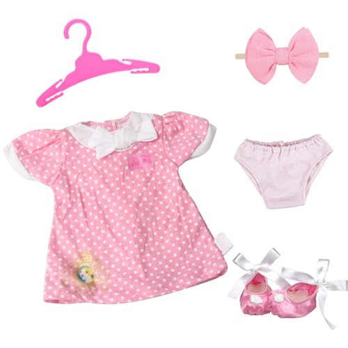 Puppenkleidung für 35-43 cm Puppen, Hellrosa Puppenkleid mit Hundemuster, Rosa glänzende Schuhe Haarbänder Kleiderbügel Höschen, für Puppen und Kuscheltiere, Puppenkleidung Geschenk für Kinder Mädchen von Xerteam