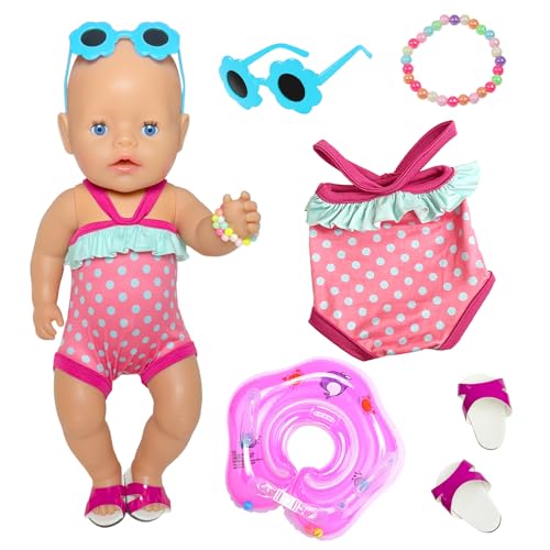 5 Stück Baby Puppen Badeanzug Set, 14-18 Zoll Sommerliches Puppen Schwimmset, 43cm Baby Puppen Kleidung Outfits und Zubehör für 35-45cm Puppen, Puppenbadeanzug Schwimmring Sonnenbrille Schuhe Armband 5 Stück Baby Puppen Badeanzug Set, 14-18 Zoll Sommerliches Puppen Schwimmset, 43cm Baby Puppen Kleidung Outfits und Zubehör für 35-45cm Puppen, Puppenbadeanzug Schwimmring Sonnenbrille Schuhe Armband von Xerteam