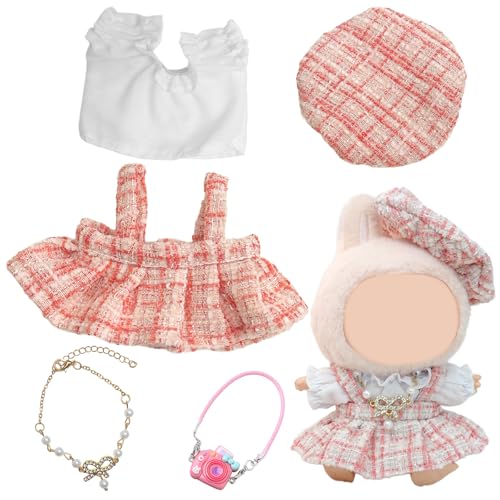 5 Stück Kleidung für 17cm Plüsch Puppen, Top + Overallrock + Baskenmütze + Perlenkette + Kameraanhänger, Elegant Puppenkleidung und Zubehör für Jungen und Mädchen DIY Puppen Geschenke 5 Stück Kleidung für 17cm Plüsch Puppen, Top + Overallrock + Baskenmütze + Perlenkette + Kameraanhänger, Elegant Puppenkleidung und Zubehör für Jungen und Mädchen DIY Puppen Geschenke von Xerteam