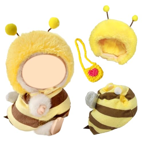 3 Stück 17cm Süßes Puppen Kleidung für Puppen, Bienenkopfbedeckung, Bienenoverall und Liebestasche, Plüsch Puppenkleidung und Puppenzubehör, Bezauberndes 17cm Plüschkostüm Süßer Einteiler, Geschenke von Xerteam
