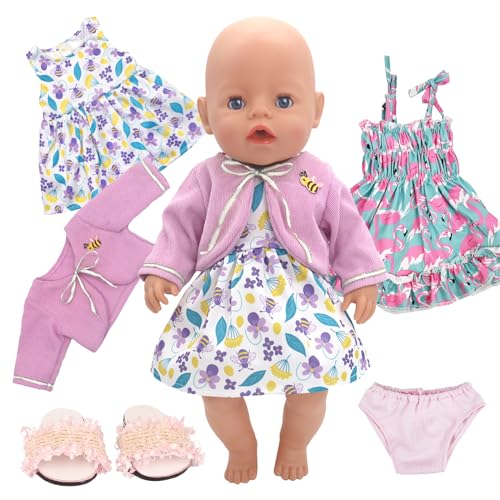 Doll Clothes Dress for 14-16 Inch Baby Dolls, 2-Packs Sweet Outfits Dress Coat Slippers Underwear, Doll Clothes Kompatibel mit New Born Baby 43 cm Dolls Girls Summer Birthday Gift(No Doll) von Xerteam