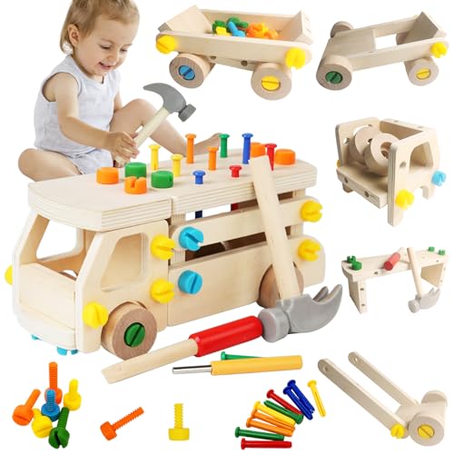 Xerteam KinderWerkzeugset Werkzeugkoffer Kinder, 60 Stück Lernspiele Kinderspielzeug ab 2 Jahre, DIY Farben von Werkzeugkasten Kinder, Werkzeug Set Spielsachen Motorikspielzeug Geschenk von Xerteam