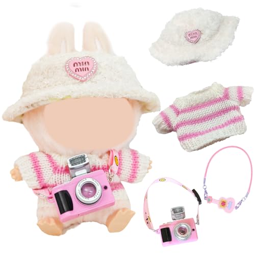 Mini Plüsch Puppen Kleidung Outfit, 17cm Plüsch Bekleidung Mini Kuscheltier Outfit mit Plüsch Pullover Bekleidung, Plüschmütze, Gitarre Kamera Anhänger, für Monster Plüsch Toy (ohne Puppe) von Xerteam