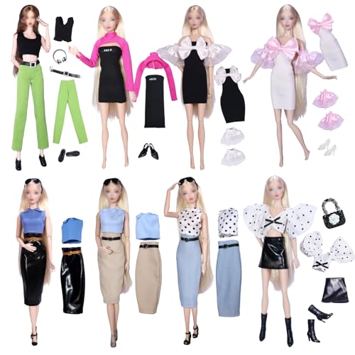 5 Puppenkleidung Set kompatibel mit Barbie, Süße Puppenkleidung, 3 Polka Behoben Set (Inkl. 2 Paar Schuhe, Schwarze Tasche) + 2 Zufällige Stile, Urbane Modepuppenkleidung, Geschenk für Kleine Mädchen 5 Puppenkleidung Set kompatibel mit Barbie, Süße Puppenkleidung, 3 Polka Behoben Set (Inkl. 2 Paar Schuhe, Schwarze Tasche) + 2 Zufällige Stile, Urbane Modepuppenkleidung, Geschenk für Kleine Mädchen von Xerteam