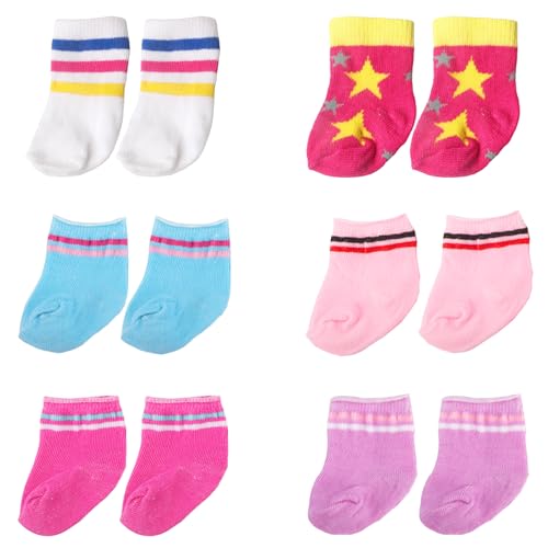 6 Paar Bunt Puppenkleidung 30-50cm Puppensocken, Süße Socken für 12-20 Inch Puppen und 28-35 cm Kuscheltiere, Puppenzubehör 6 Farben Sternmuster Gestreifter Elastischer Saum von Xerteam