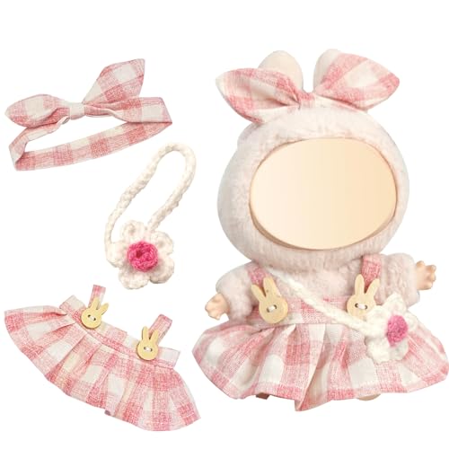 Puppenkleidung, 17 cm, 3 Stück, rosa kariert, Puppenkleidung mit Blumenbeutel, Plüschpuppenzubehör, Kleidungsset, Junge und Mädchen (keine Puppe) von Xerteam