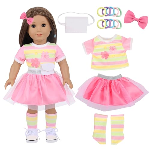 Xerteam Puppenkleider 35-43cm, Puppenkleidung für Baby Puppen, Blumentop+Rosa Baby Kleid+Weiß Rucksack+Gestreifte Socken+Haarspangen+10 Haarband, Süß Puppen Zubehör Geschenke für Kinder (Rose) Xerteam Puppenkleider 35-43cm, Puppenkleidung für Baby Puppen, Blumentop+Rosa Baby Kleid+Weiß Rucksack+Gestreifte Socken+Haarspangen+10 Haarband, Süß Puppen Zubehör Geschenke für Kinder (Rose) von Xerteam