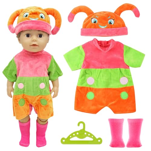 Puppenkleidung für 13-18 Zoll Baby Puppen, Niedliche Outfits Jumpsuit mit Aufhänger Socken Hut Puppenkleidung für 35-45 cm Neugeborene Baby Puppen Mädchen Geburtstag von Xerteam