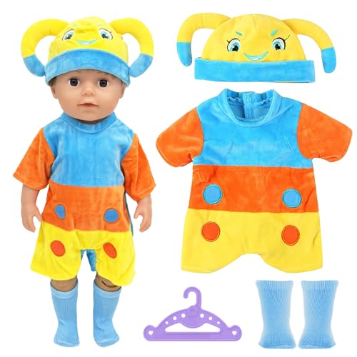 Puppenkleidung für 13-18 Zoll Baby Puppen, Niedliche Outfits Jumpsuit mit Aufhänger Socken Hut Puppenkleidung für 35-45 cm Neugeborene Baby Puppen Mädchen Geburtstag von Xerteam