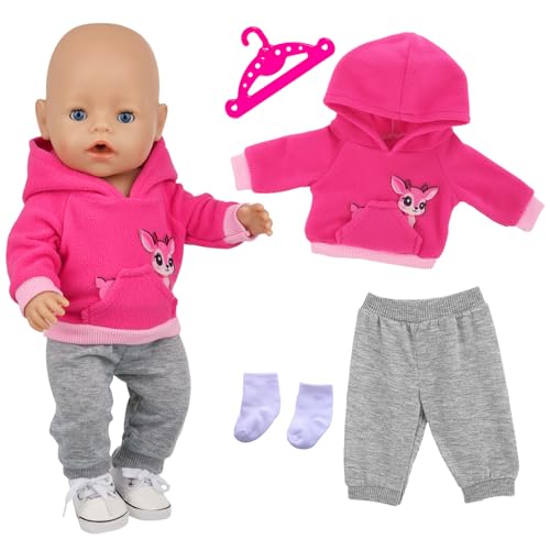 Baby Puppen Kleidung für 14-18 Zoll Babypuppen, 4 Stück Süße 34-45cm Rosenrots Sikahirsch Puppenkleidung, Rosenrots Sikahirsch Hoodie + Graue Hose + Socken + Kleiderbügel, Geschenke für Kinder Baby Puppen Kleidung für 14-18 Zoll Babypuppen, 4 Stück Süße 34-45cm Rosenrots Sikahirsch Puppenkleidung, Rosenrots Sikahirsch Hoodie + Graue Hose + Socken + Kleiderbügel, Geschenke für Kinder von Xerteam