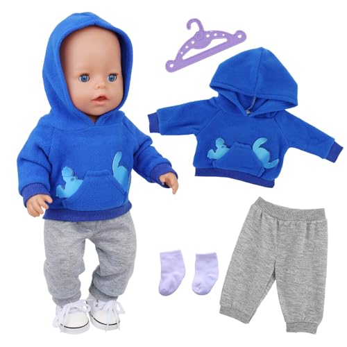 4 Stück Süßes Puppenkleidung für 14-18 Zoll Baby Puppen, 35-45cm BabyPuppenkleidung Outfits Blauer Welpenhoodie Hose Socken Kleiderbügel, 43cm Neue Puppenkleidung Zubehör Geschenke für Kinder 4 Stück Süßes Puppenkleidung für 14-18 Zoll Baby Puppen, 35-45cm BabyPuppenkleidung Outfits Blauer Welpenhoodie Hose Socken Kleiderbügel, 43cm Neue Puppenkleidung Zubehör Geschenke für Kinder von Xerteam