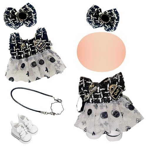 Puppenkleidung für 17 cm große Plüschpuppen, Puppenkleidungsset mit Schleife, Haarzubehör, stilvoller schwarzer Rock, Leinenschuhe, Kamelienanhänger, Puppenzubehör für Mädchen und Puppensammler (keine Puppenkleidung für 17 cm große Plüschpuppen, Puppenkleidungsset mit Schleife, Haarzubehör, stilvoller schwarzer Rock, Leinenschuhe, Kamelienanhänger, Puppenzubehör für Mädchen und Puppensammler (keine von Xerteam