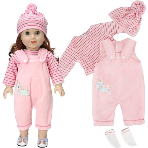 Puppenkleidung für 18-Zoll-Babypuppen, süße Outfits, Overall, Zylinder und Socken für 35–45 cm große Neugeborene Babypuppen, Mädchen, Geburtstag (Rosa) (Keine Puppe) von Xerteam