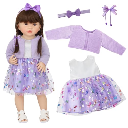 Puppenkleidung für 50-55 cm Puppe, Lila Puppenkleider mit Schmetterling gemustertem Netz, Jacke Schmetterling Haarseil Haarband, Puppe Zubehör für 20-22 Zoll Baby Puppe, Fantasie Lila Set für Kinder von Xerteam