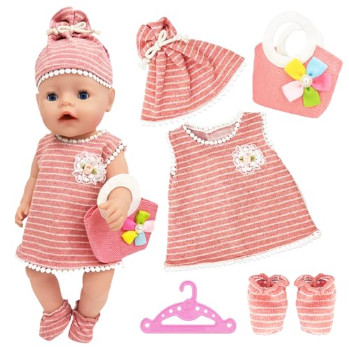 Puppenkleidung für Baby Born Puppen, Puppenkleider für 35-43 cm Baby Born Puppen mit Sweet Bag Hut Socken und Kleiderbügel, Niedliche Rosa Moderne Kleider für Mädchen von Xerteam