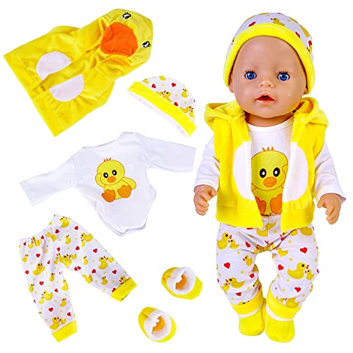 Puppenkleidung für Baby Puppen, Kleidung kompatibel mit 35-43 cm New Born Baby Puppen, Enthält Hut, Socken, Lange Ärmel, Hose und Weste, niedliche gelbe Enten aus Baumwolle für Jungen und Mädchen von Xerteam