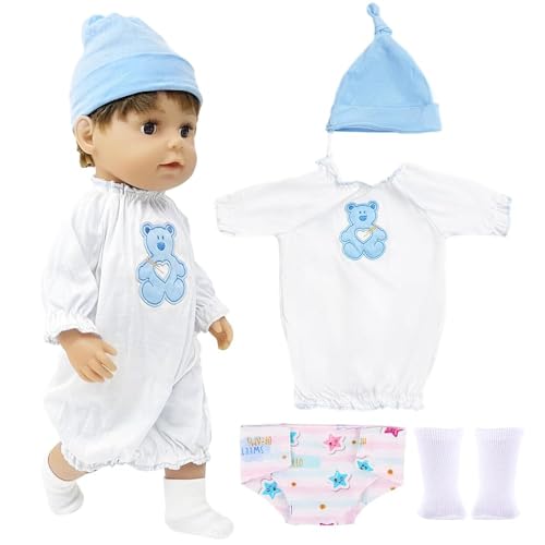 Puppenkleidung für Baby Puppen, Kleidung für 35-43 cm New Born Baby Puppen, inklusive Outfits, Socken, Hut und Unterhosen, Niedliche Blaue Baumwolle Bär Motifs Puppenkleidungfür Jungen und Mädchen von Xerteam